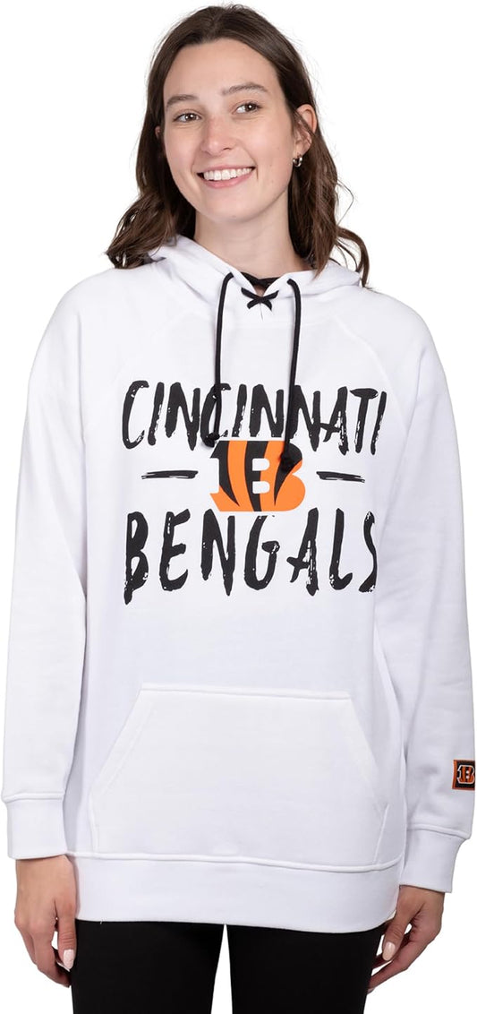 NFL Official Women's Super Soft Tie Neck Pullover Hoodie Sweatshirt|Cincinnati Bengals