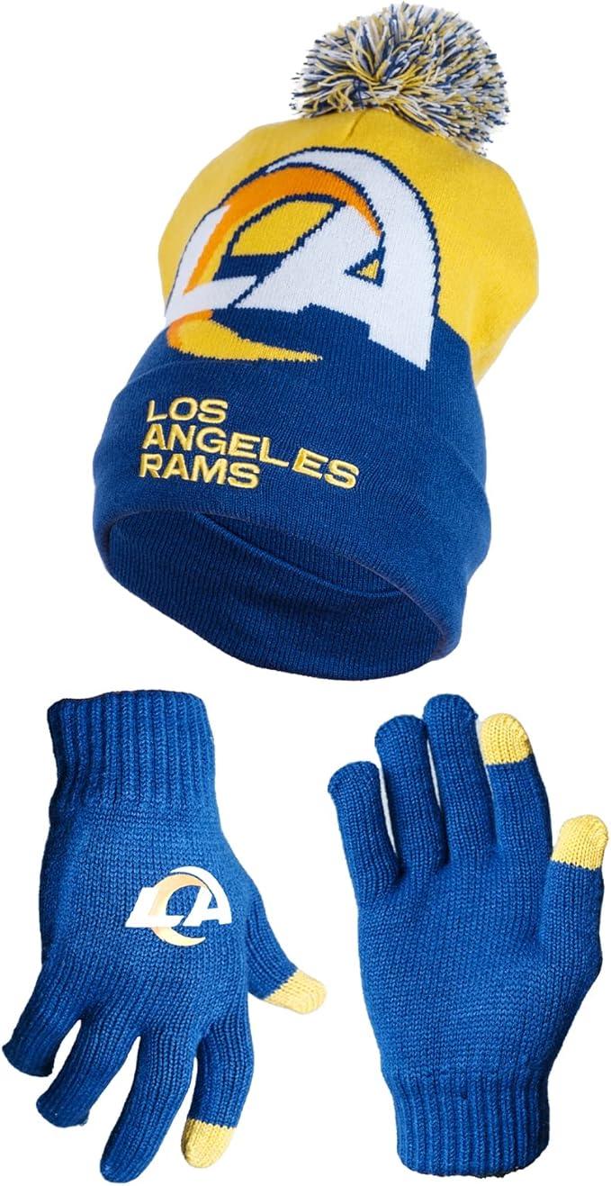 Ultra Game NFL Official Adults Unisex Super Soft Winter Beanie Knit Hat With Extra Warm Touch Screen Gloves, Los Angeles Rams, Team Color, 1SIZE|Los Angeles Rams