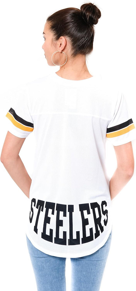 NFL Womens Soft Mesh Jersey Varsity Tee Shirt|Pittsburgh Steelers