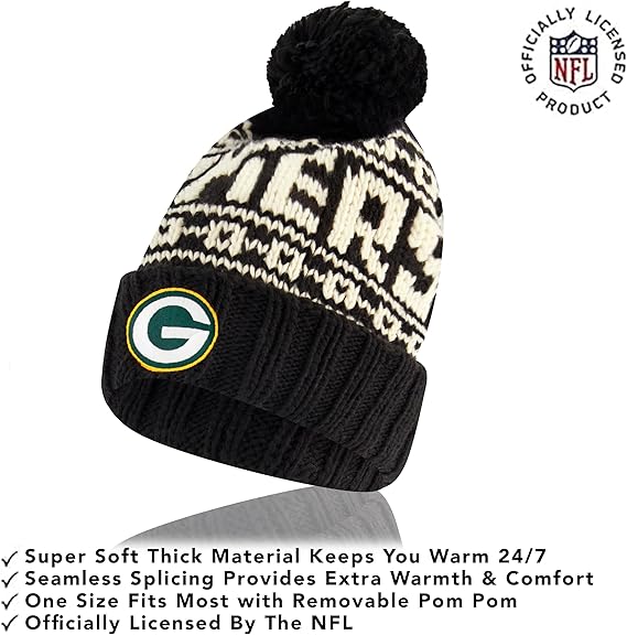 NFL Official Adults Super Soft Cable Knit Winter Beanie Knit Hat with Extra Warm Touch Screen Gloves|Green Bay Packers
