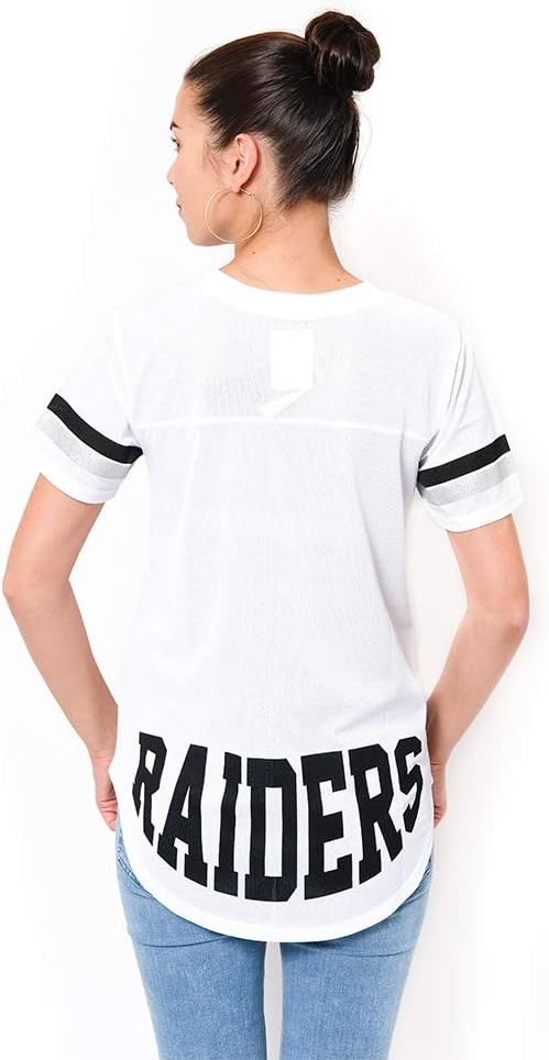 NFL Las Vegas Raiders Womens Soft Mesh Jersey Varsity Tee Shirt|Las Vegas Raiders