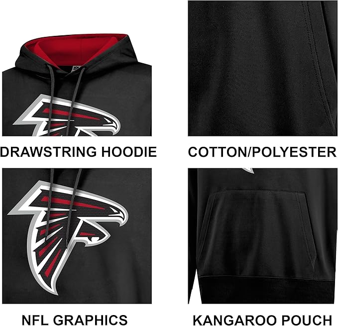Ultra Game NFL Official Adults Unisex Super Soft Game Day Hoodie Sweatshirt, Atlanta Falcons, Team Color 24|Atlanta Falcons