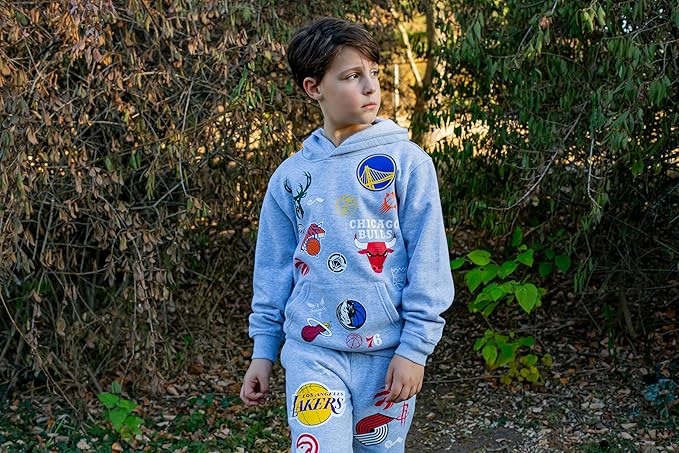Ultra Game Youth's NBA Official Super Soft Hoodie Sweatshirt & Joggers Sweatpants Set, Multi-Team, Heather Gray|Multi-Team