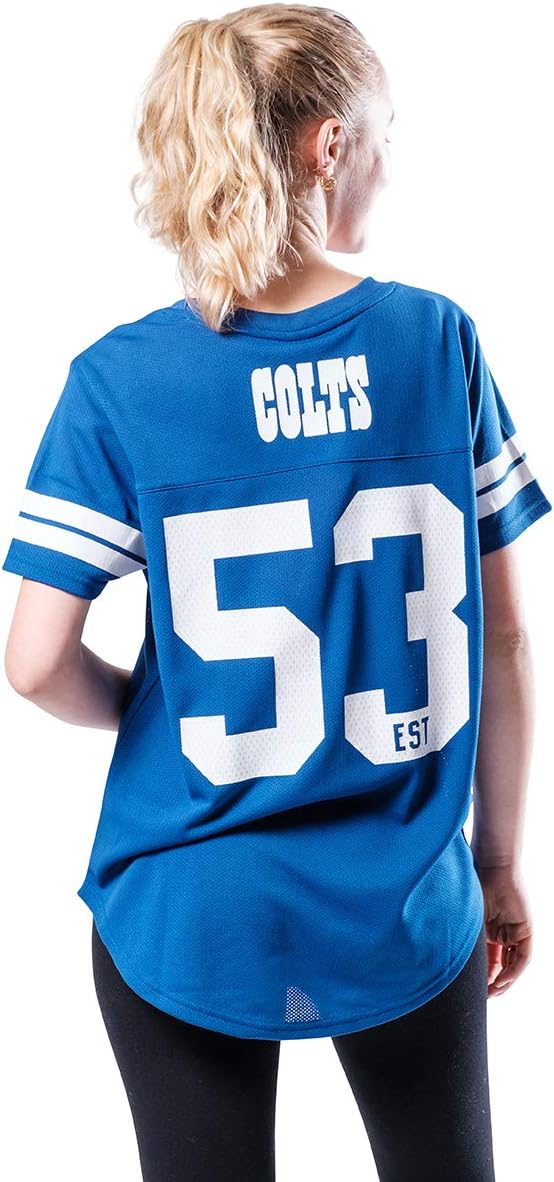 Ultra Game NFL Indianapolis Colts Womens Soft Mesh Varsity Stripe T-Shirt|Indianapolis Colts