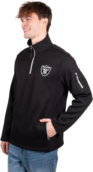 Ultra Game Men's Quarter-Zip Fleece Pullover Sweatshirt with Zipper Pockets Las Vegas Raiders