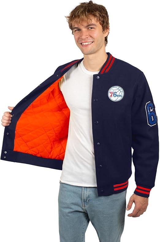 Ultra Game NBA Official Men s Game Time Varsity Jacket Unisex Phila UltraGameShop