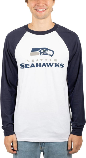 Ultra Game NFL Mens Super Soft Raglan Baseball Long Sleeve T-Shirt| Seattle Seahawks