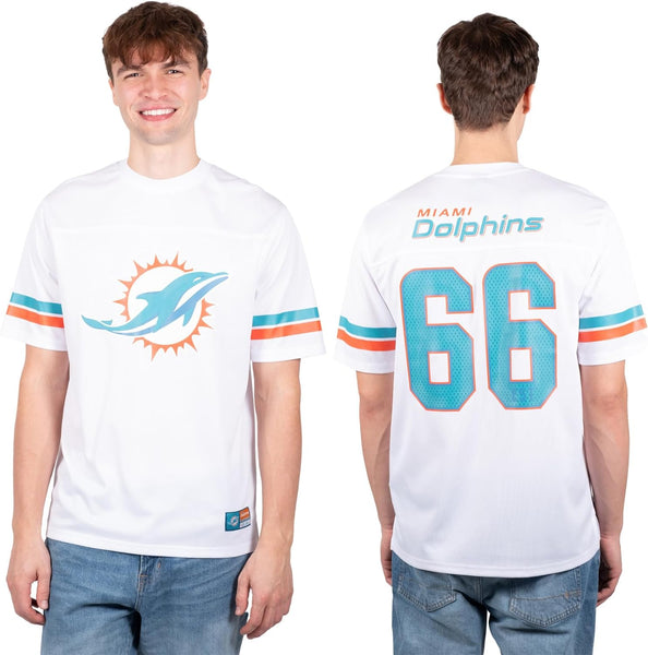 Ultra Game NFL Miami Dolphins Mens Standard Jersey Crew Neck Mesh Stripe T-Shirt|Miami Dolphins