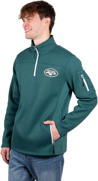 Ultra Game Men's Quarter-Zip Fleece Pullover Sweatshirt with Zipper Pockets New York Jets