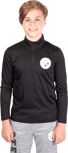 Ultra Game NFL Pittsburgh Steelers Youth Super Soft Quarter Zip Long Sleeve T-Shirt|Pittsburgh Steelers