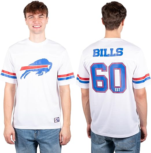 Ultra Game NFL Buffalo Bills Mens Standard Jersey Crew Neck Mesh Stripe T-Shirt|Buffalo Bills
