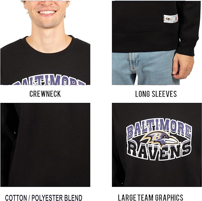 Ultra Game NFL Baltimore Ravens Men's Super Soft Ultimate Crew Neck Sweatshirt|Baltimore Ravens