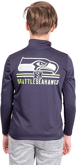 Ultra Game NFL Seattle Seahawks Youth Super Soft Quarter Zip Long Sleeve T-Shirt|Seattle Seahawks