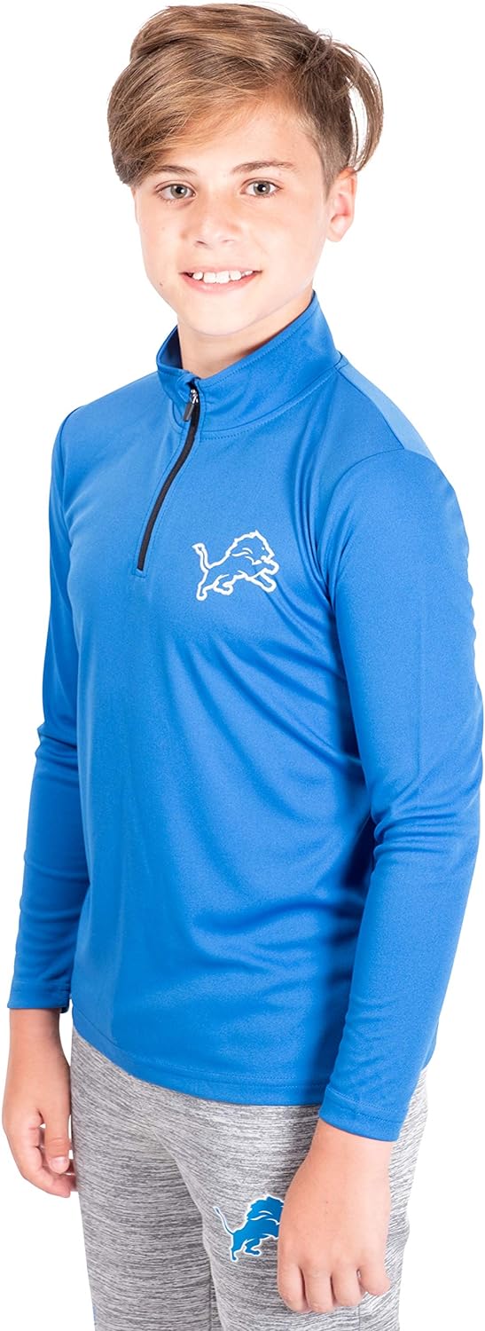 Ultra Game NFL Detroit Lions Youth Super Soft Quarter Zip Long Sleeve T-Shirt|Detroit Lions