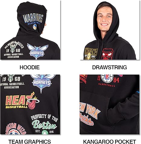 Ultra Game NBA Official MenÄôs Soft Fleece Pullover Hoodie Sweatshirt - Unisex, Multi-Team, Black|Multi-Team