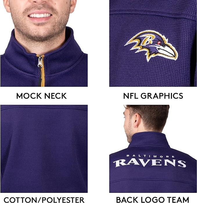 Ultra Game Men's Quarter-Zip Fleece Pullover Sweatshirt with Zipper Pockets New York Jets - UltraGameShop