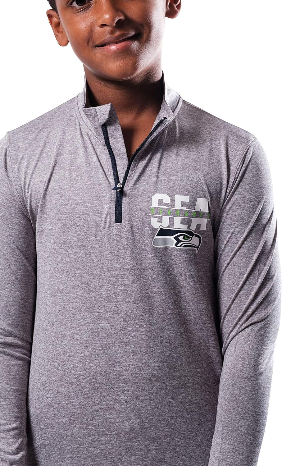 Ultra Game NFL Seattle Seahawks Youth Super Soft Quarter Zip Long Sleeve T-Shirt|Seattle Seahawks - UltraGameShop