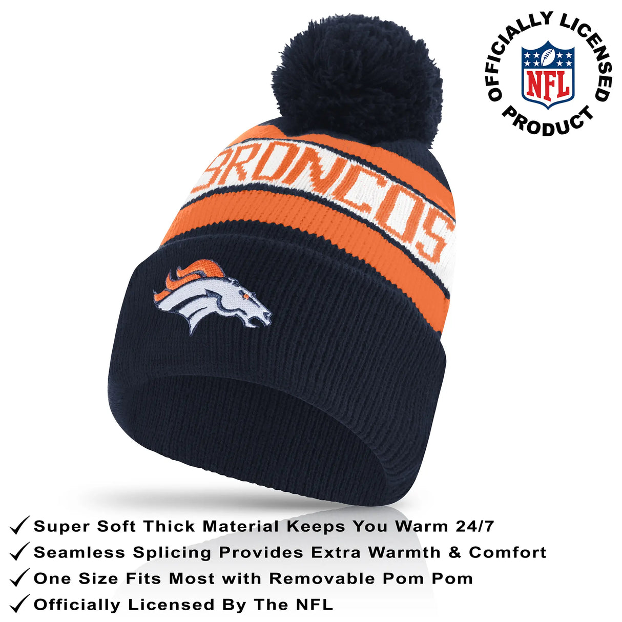 Ultra Game Adults NFL Official Super Soft Winter Beanie Knit Hat With Warm Touch Screen Gloves | Denver Broncos