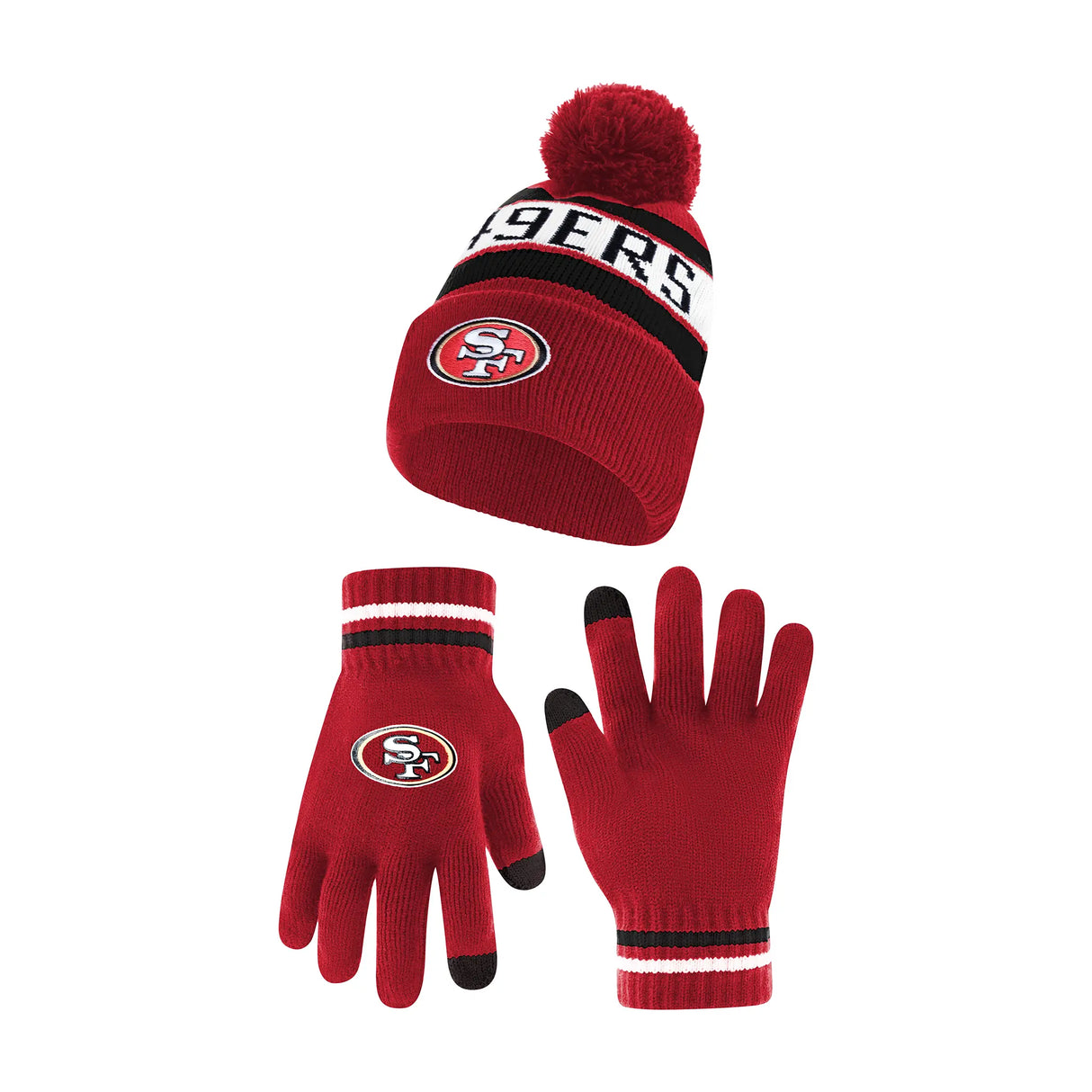 Ultra Game Adults NFL Official Super Soft Winter Beanie Knit Hat With Warm Touch Screen Gloves | San Francisco 49ers