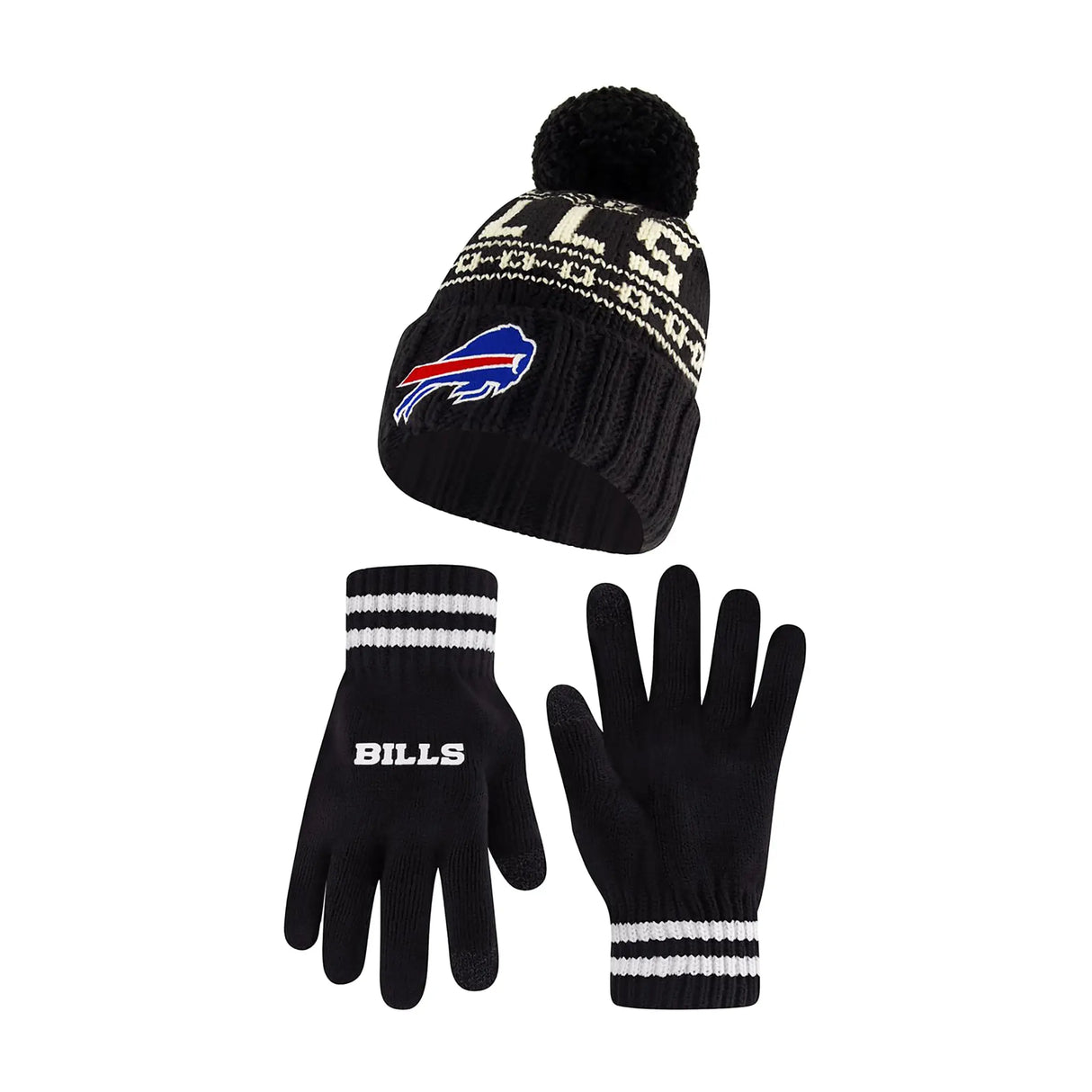 Ultra Game Adults NFL Official Super Soft Cable Knit Winter Beanie Knit Hat with Warm Touch Screen Gloves | Buffalo Bills