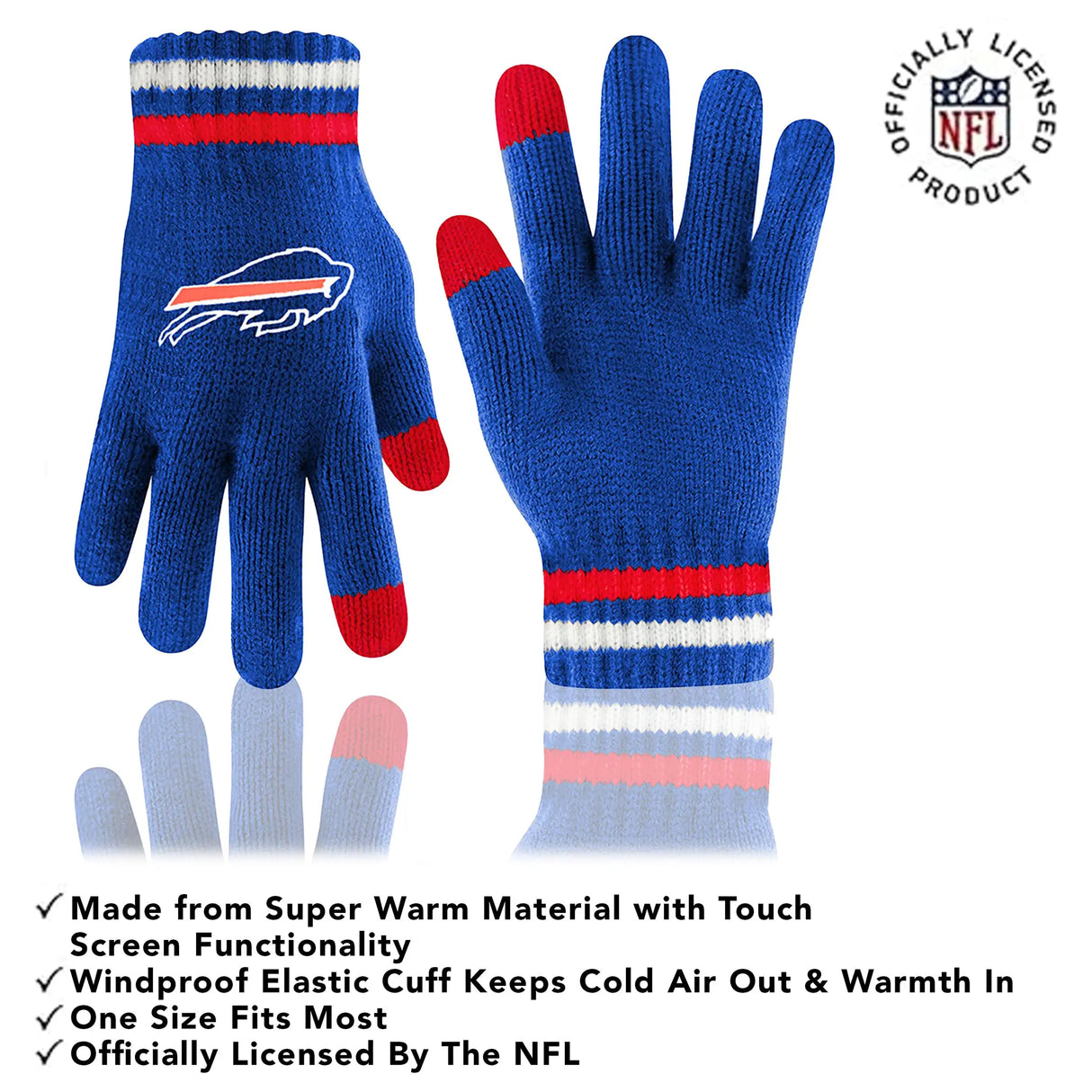Ultra Game Adults NFL Official Super Soft Team Stripe Winter Beanie Knit Hat with Extra Warm Touch Screen Gloves