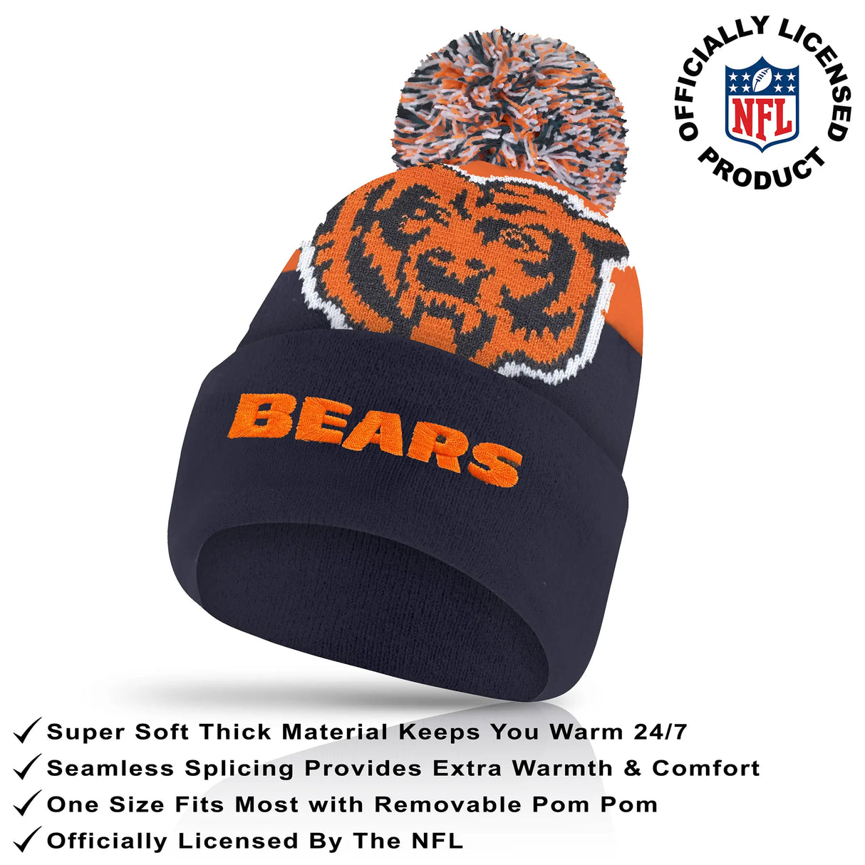 Ultra Game Adults NFL Official Super Soft Winter Beanie Knit Hat With Warm Touch Screen Gloves | Chicago Bears