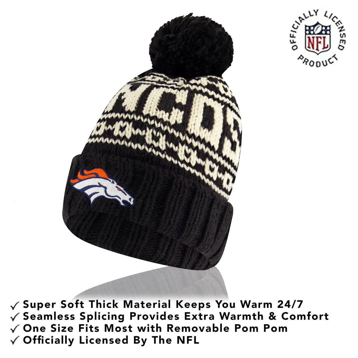 Ultra Game Adults NFL Official Super Soft Cable Knit Winter Beanie Knit Hat with Warm Touch Screen Gloves | Denver Broncos