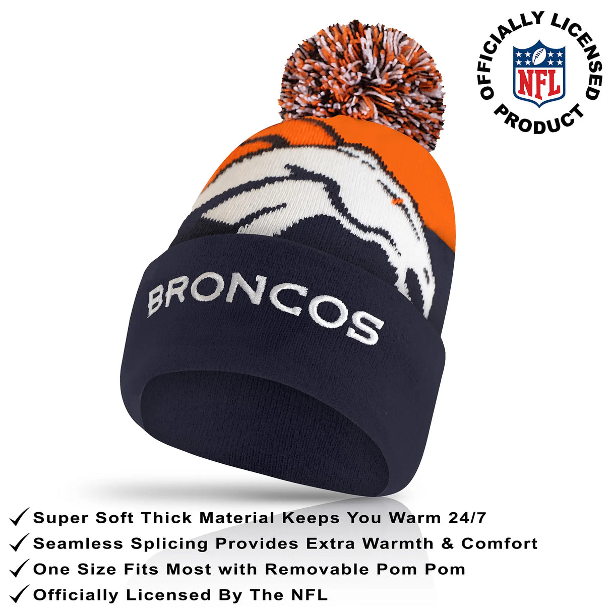 Ultra Game Adults NFL Official Super Soft Winter Beanie Knit Hat With Warm Touch Screen Gloves | Denver Broncos