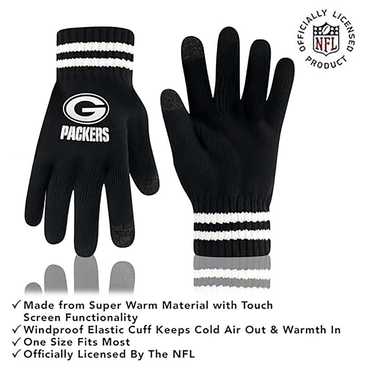 Ultra Game Adults NFL Official Super Soft Marled Winter Beanie Knit Hat With Warm Touch Screen Gloves | Green Bay Packers