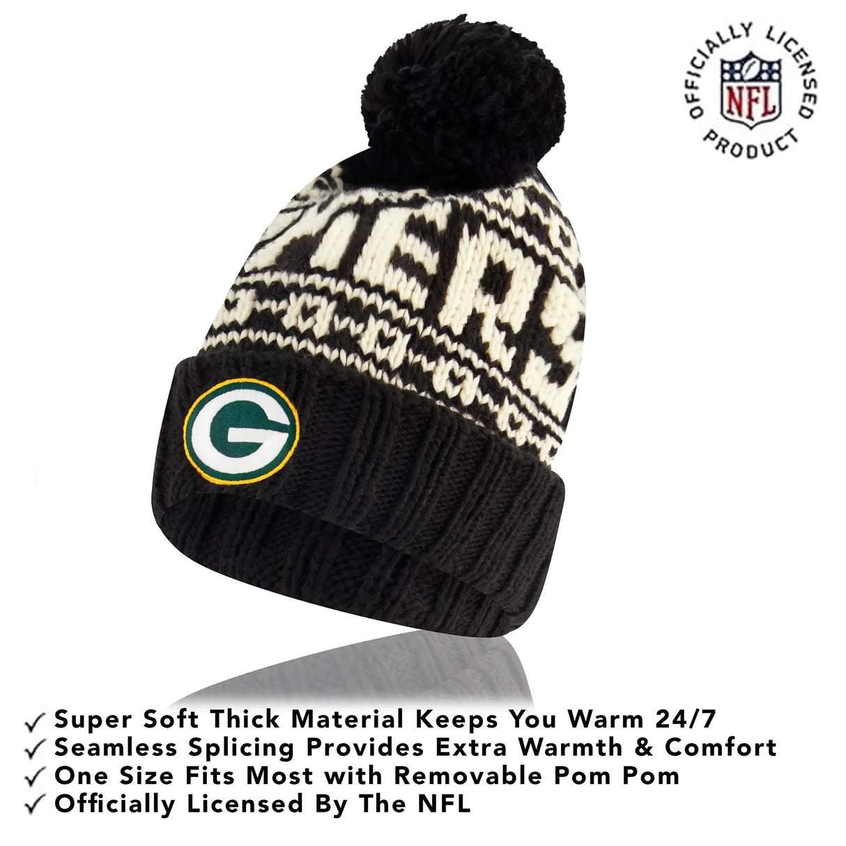 Ultra Game Adults NFL Official Super Soft Cable Knit Winter Beanie Knit Hat with Warm Touch Screen Gloves