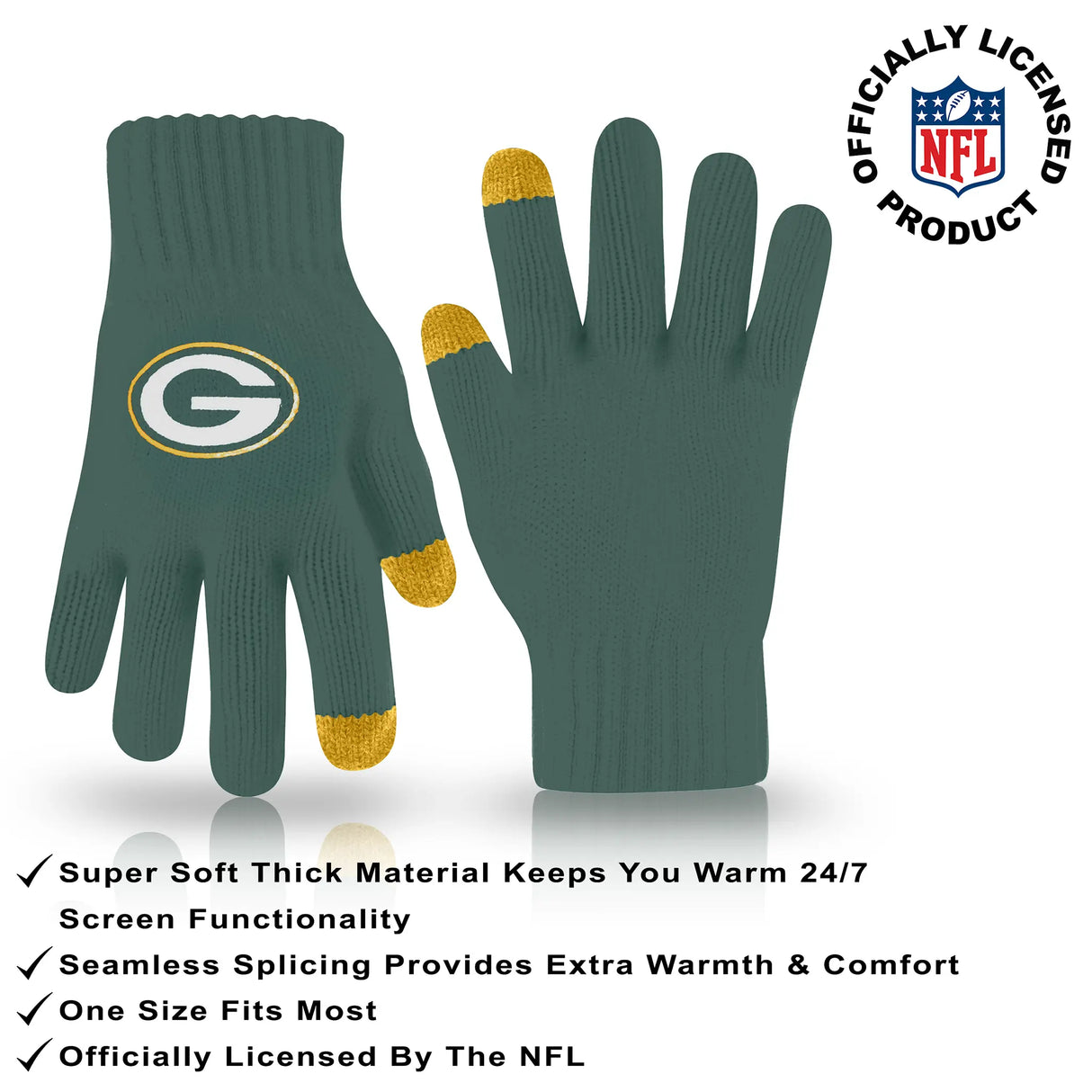 Ultra Game Adults NFL Official Super Soft Winter Beanie Knit Hat With Warm Touch Screen Gloves | Green Bay Packers