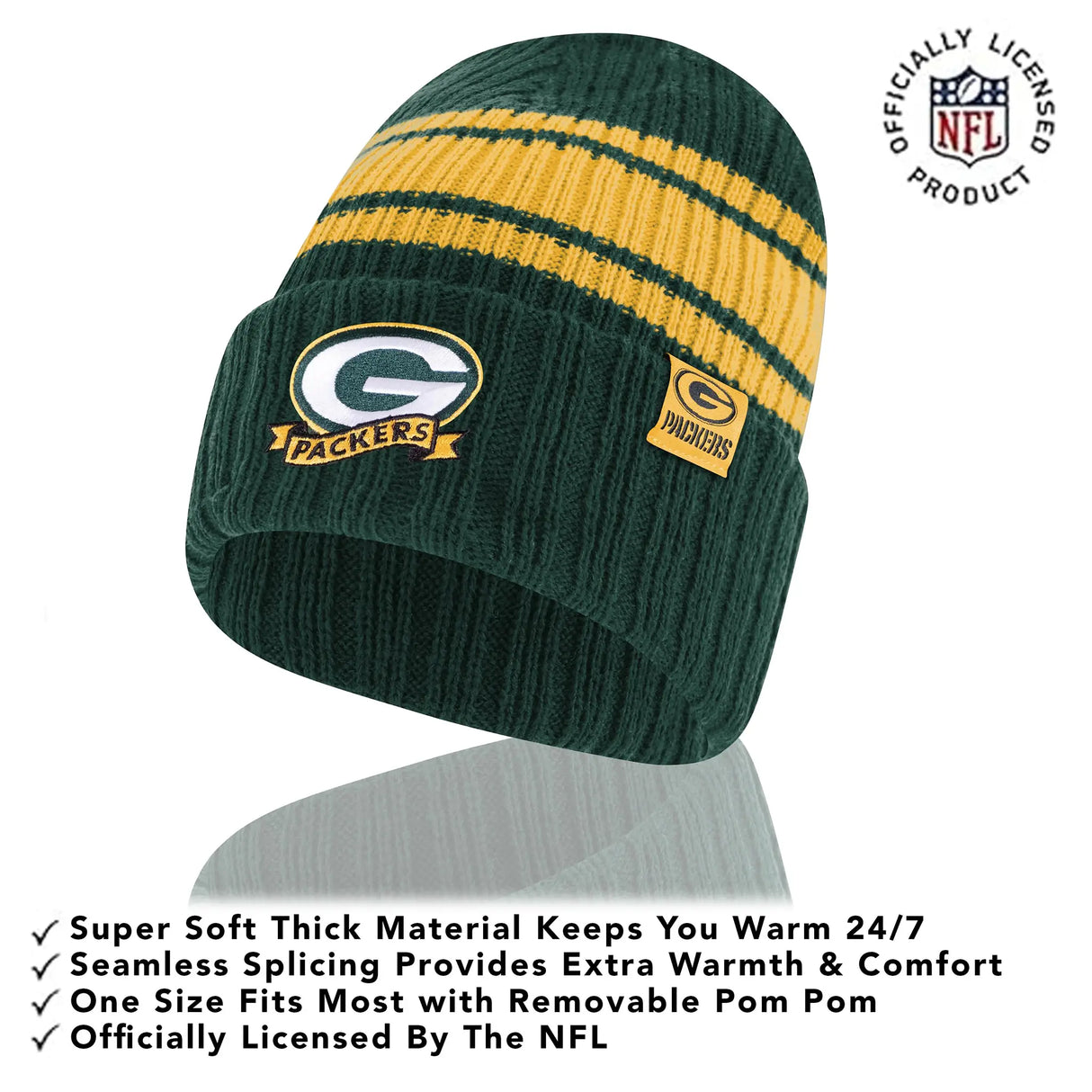 Ultra Game Adults NFL Official Super Soft Team Stripe Winter Beanie Knit Hat with Extra Warm Touch Screen Gloves