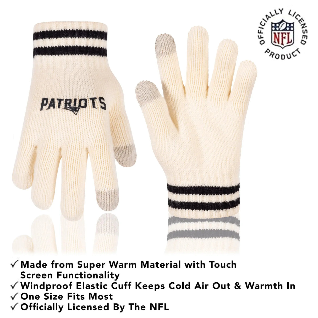 Ultra Game Adults NFL Official Super Soft Cable Knit Winter Beanie Knit Hat with Warm Touch Screen Gloves
