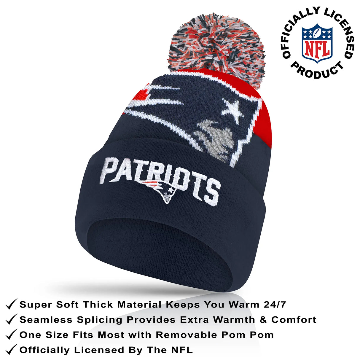 Ultra Game Adults NFL Official Super Soft Winter Beanie Knit Hat With Warm Touch Screen Gloves | New England Patriots