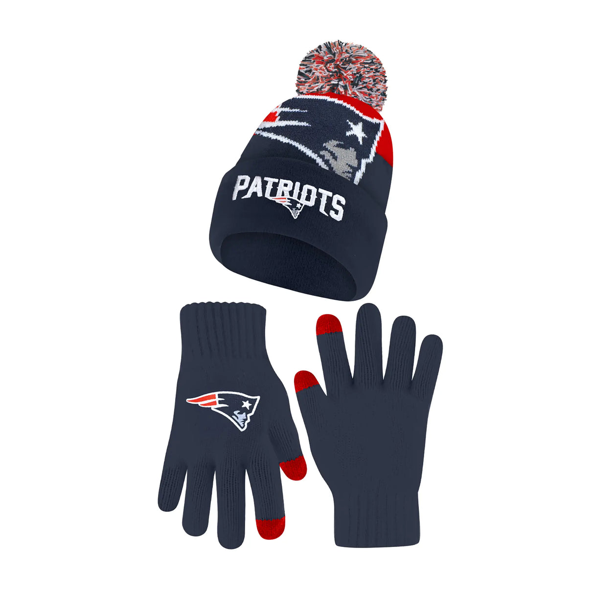 Ultra Game Adults NFL Official Super Soft Winter Beanie Knit Hat With Warm Touch Screen Gloves | New England Patriots