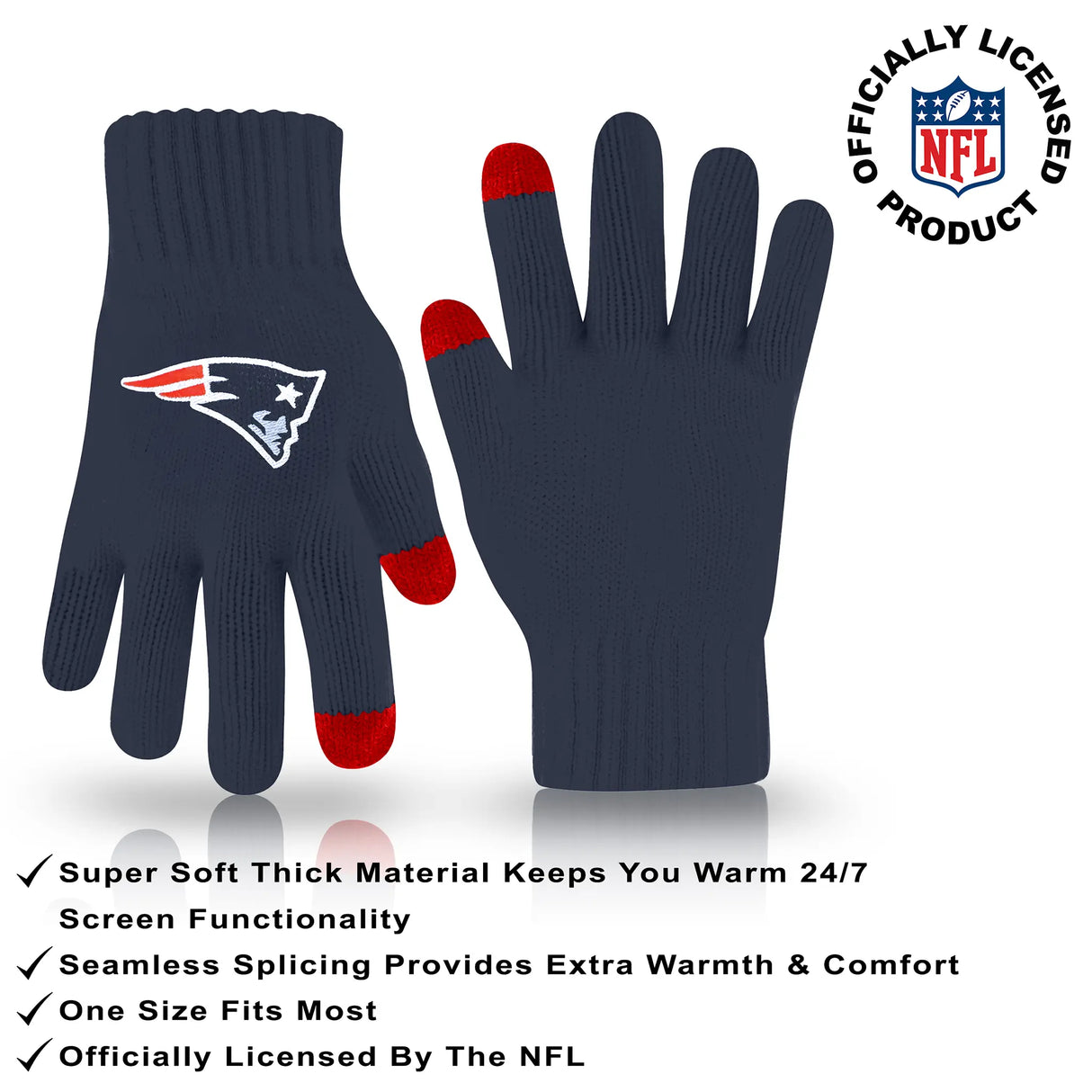Ultra Game Adults NFL Official Super Soft Winter Beanie Knit Hat With Warm Touch Screen Gloves | New England Patriots