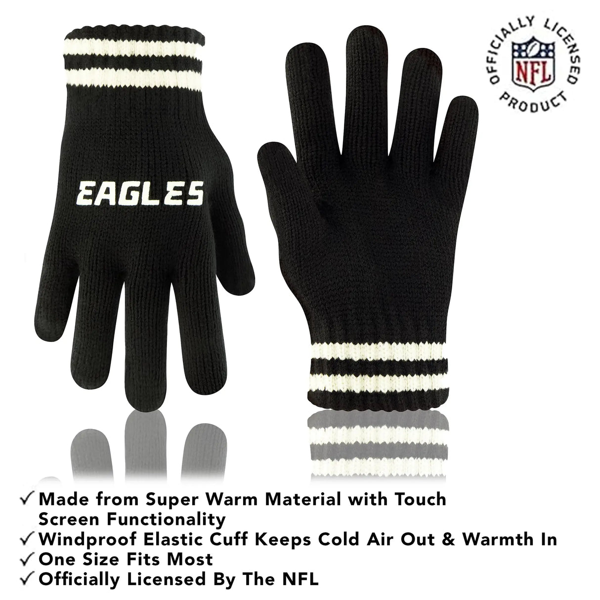 Ultra Game Adults NFL Official Super Soft Cable Knit Winter Beanie Knit Hat with Warm Touch Screen Gloves | Philadelphia Eagles