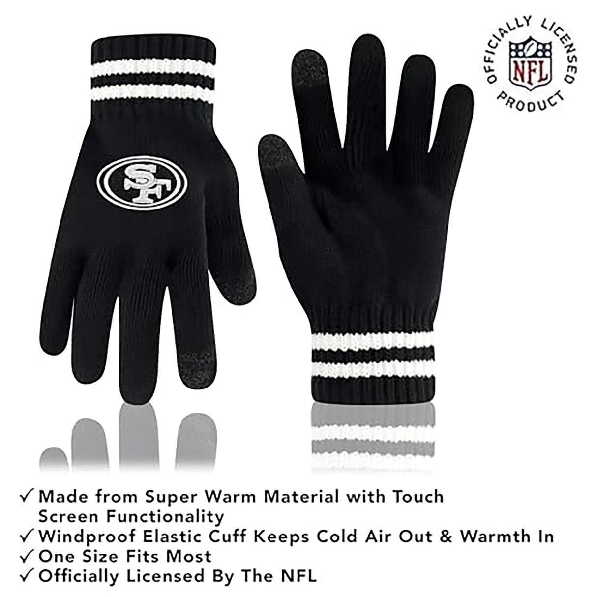 Ultra Game Adults NFL Official Super Soft Marled Winter Beanie Knit Hat With Warm Touch Screen Gloves | San Francisco 49ers