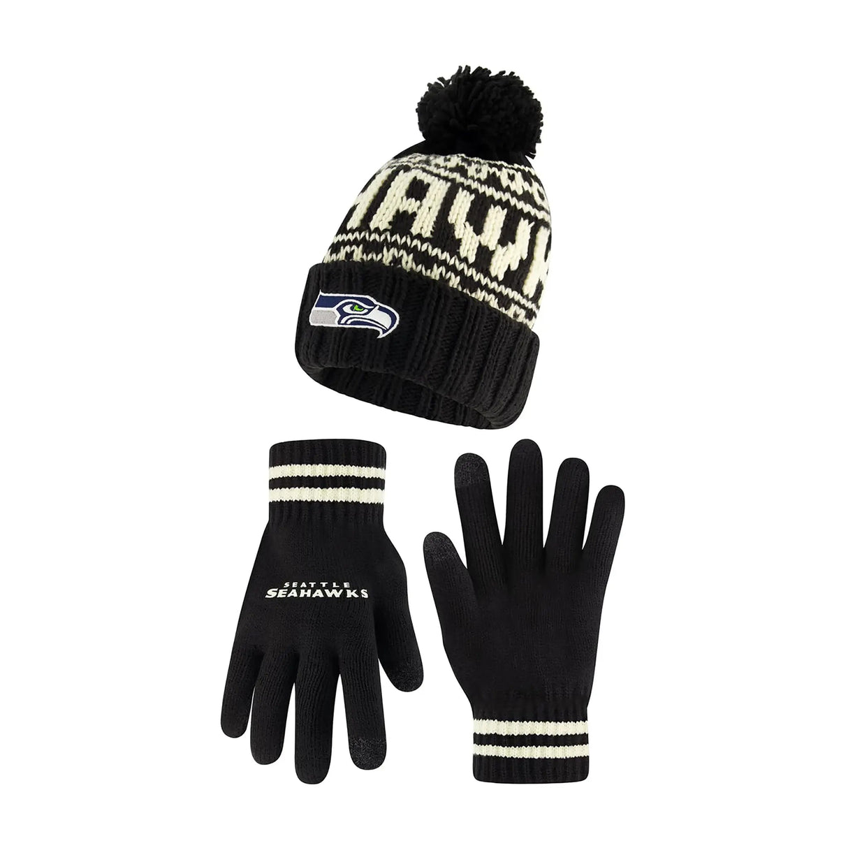 Ultra Game Adults NFL Official Super Soft Cable Knit Winter Beanie Knit Hat with Warm Touch Screen Gloves