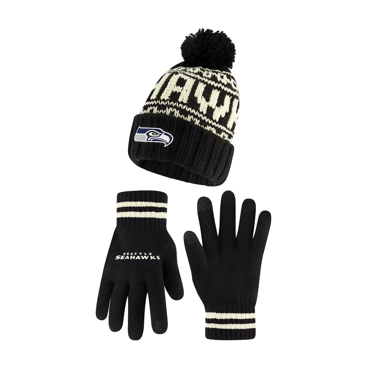 Ultra Game Adults NFL Official Super Soft Cable Knit Winter Beanie Knit Hat with Warm Touch Screen Gloves | Seattle Seahawks