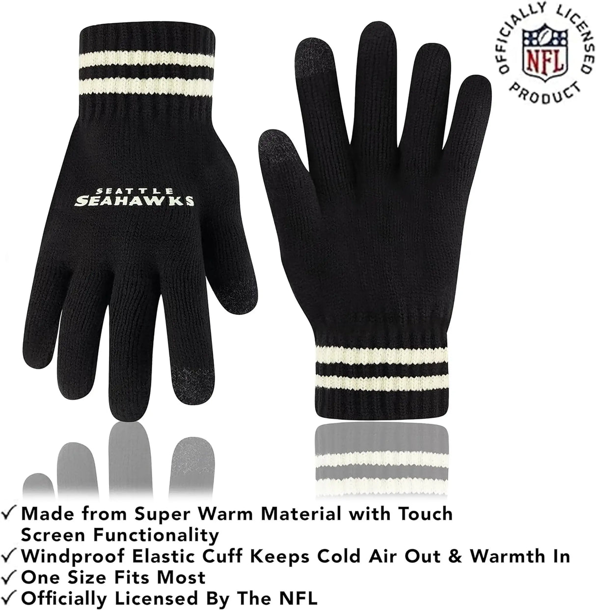 Ultra Game Adults NFL Official Super Soft Cable Knit Winter Beanie Knit Hat with Warm Touch Screen Gloves | Seattle Seahawks