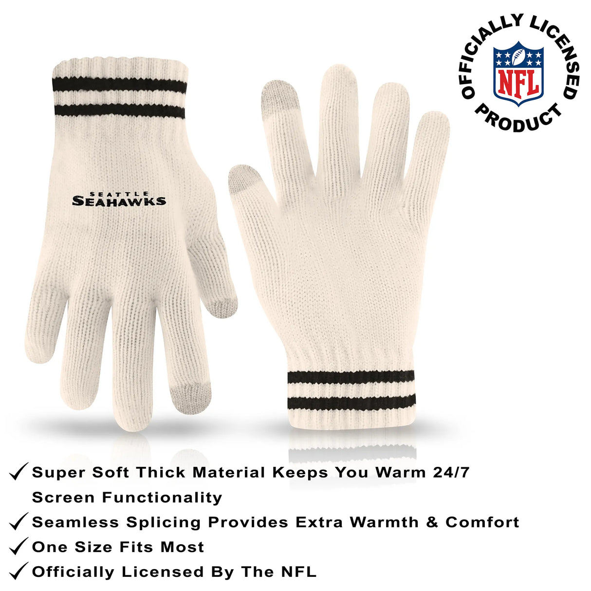 Ultra Game Adults NFL Official Super Soft Cable Knit Winter Beanie Knit Hat with Warm Touch Screen Gloves | Seattle Seahawks