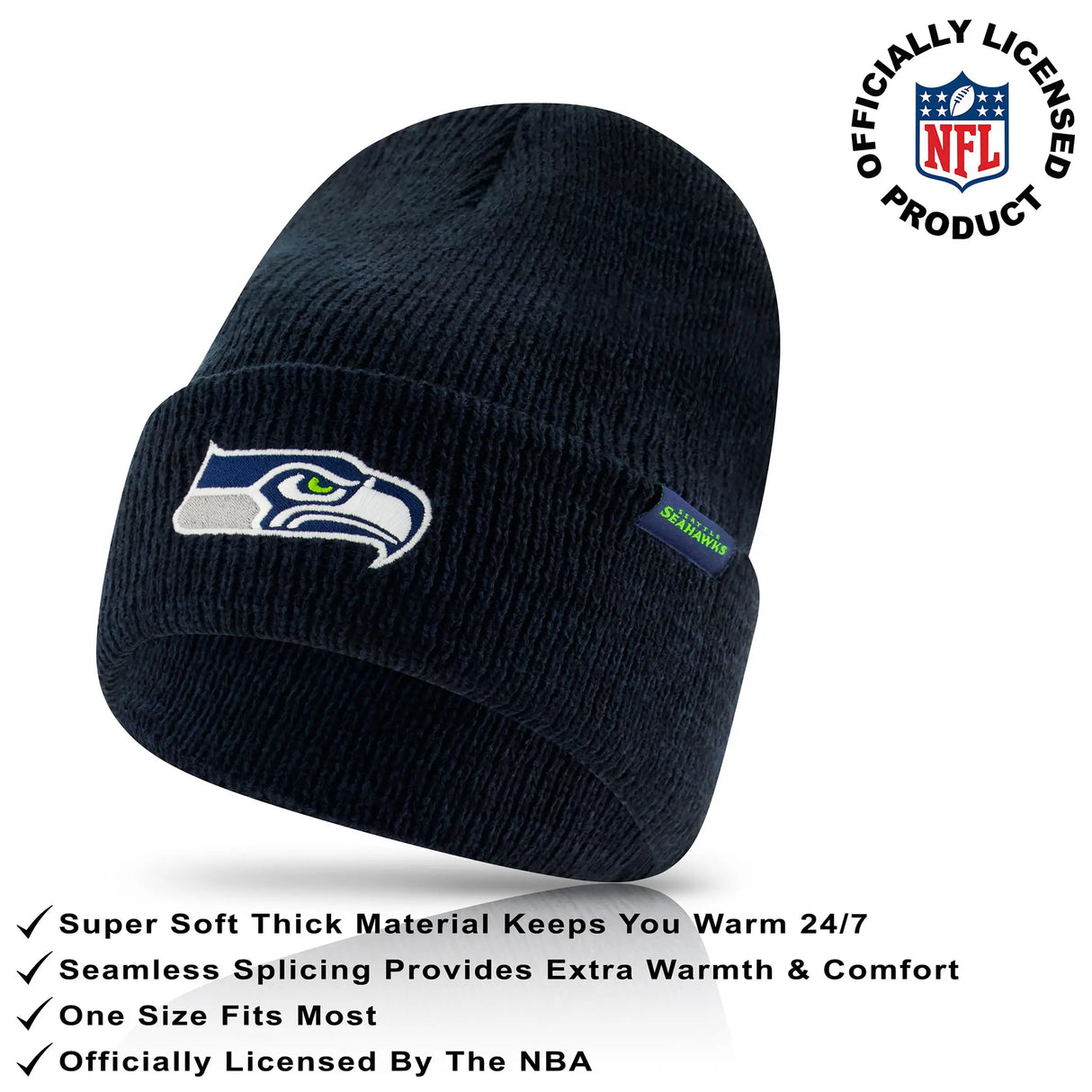 Ultra Game Adults NFL Official Super Soft Marl Knit Winter Beanie Knit Hat with Extra Warm Touch Screen Gloves | Seattle Seahawks