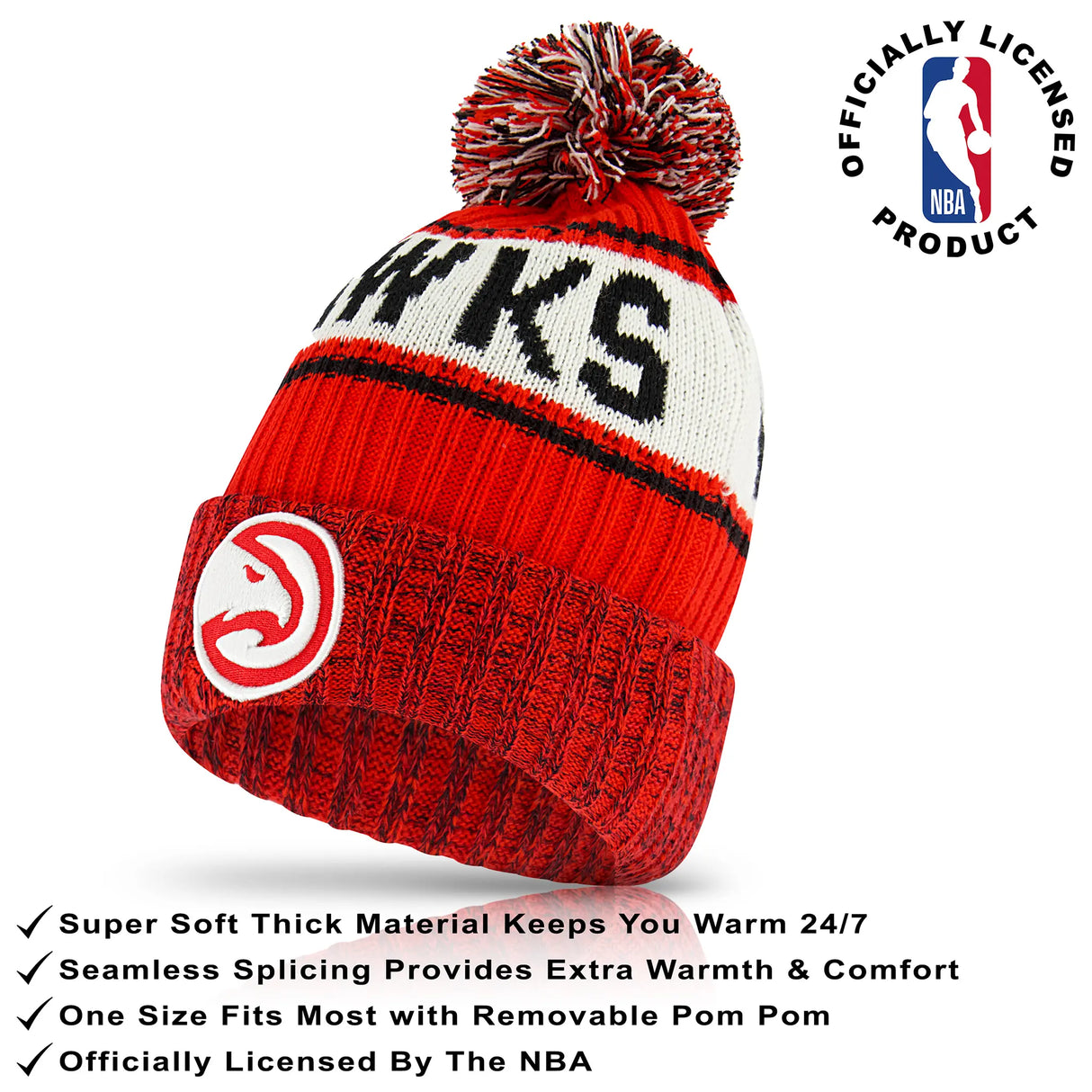 Ultra Game Men's NBA Official Super Soft Winter Beanie Hat with Extra Warm Touch Screen Gloves | Atlanta Hawks