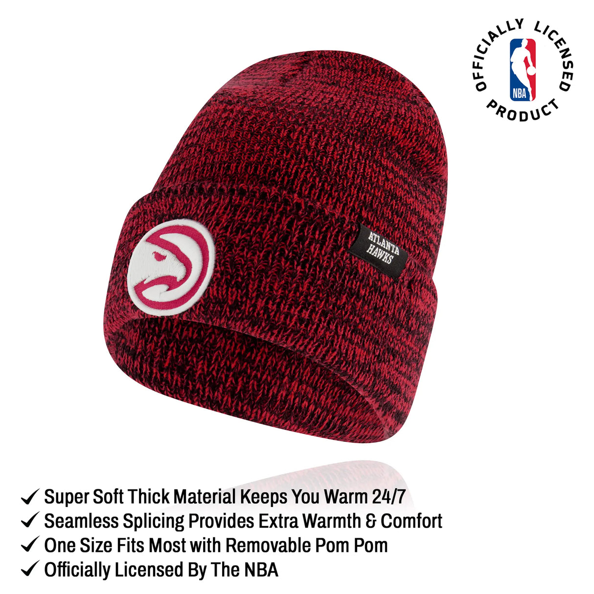 Ultra Game Men's NBA Official Super Soft Winter Beanie Knit Hat with Extra Warm Touch Screen Gloves | Atlanta Hawks