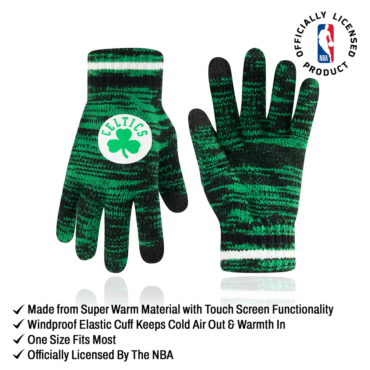 Ultra Game Men's NBA Official Super Soft Winter Beanie Knit Hat with Extra Warm Touch Screen Gloves | Boston Celtics