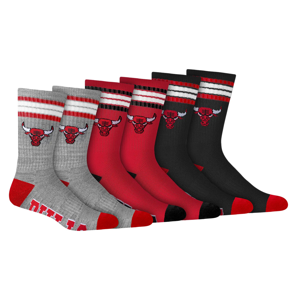 Ultra Game Men's NBA Official Athletic Cushioned Secure Fit Team Crew Socks - 3 Pack | Chicago Bulls