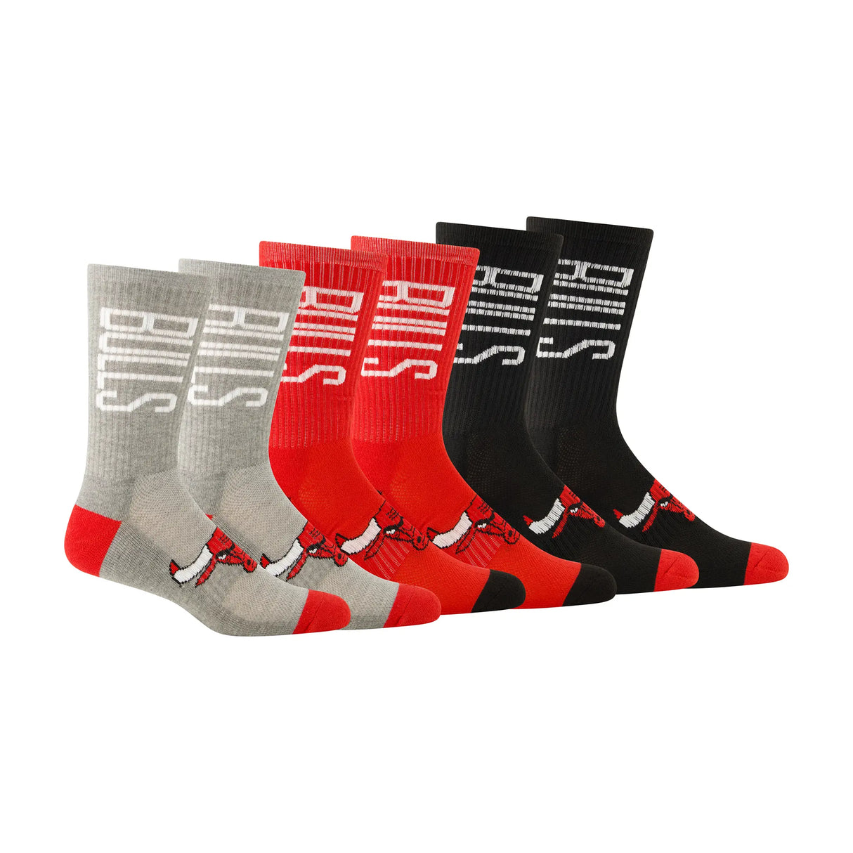 Ultra Game Men's NBA Official Athletic Cushioned Vertical Attack Team Crew Socks - 3 Pack | Chicago Bulls