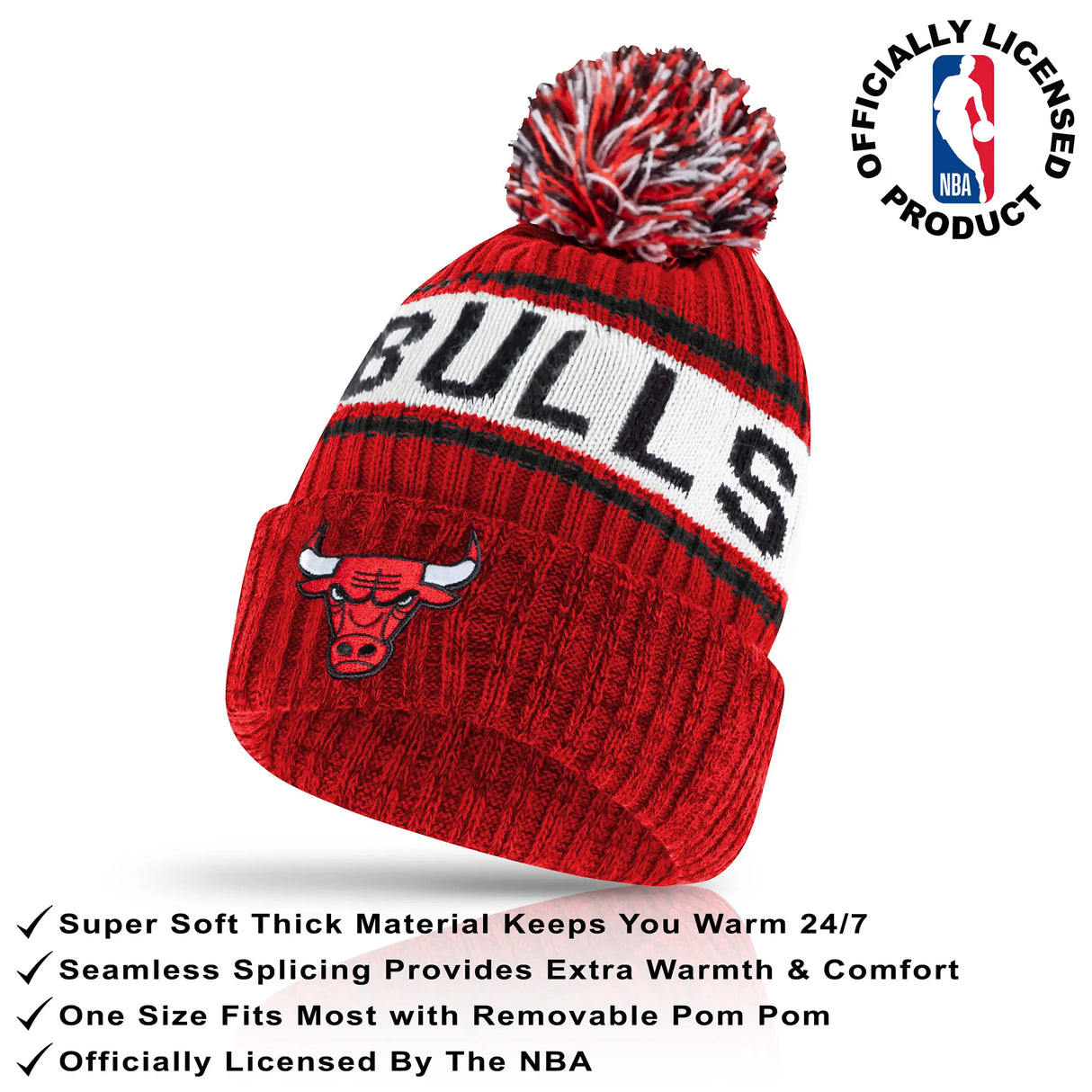 Ultra Game Men's NBA Official Super Soft Winter Beanie Hat with Extra Warm Touch Screen Gloves | Chicago Bulls