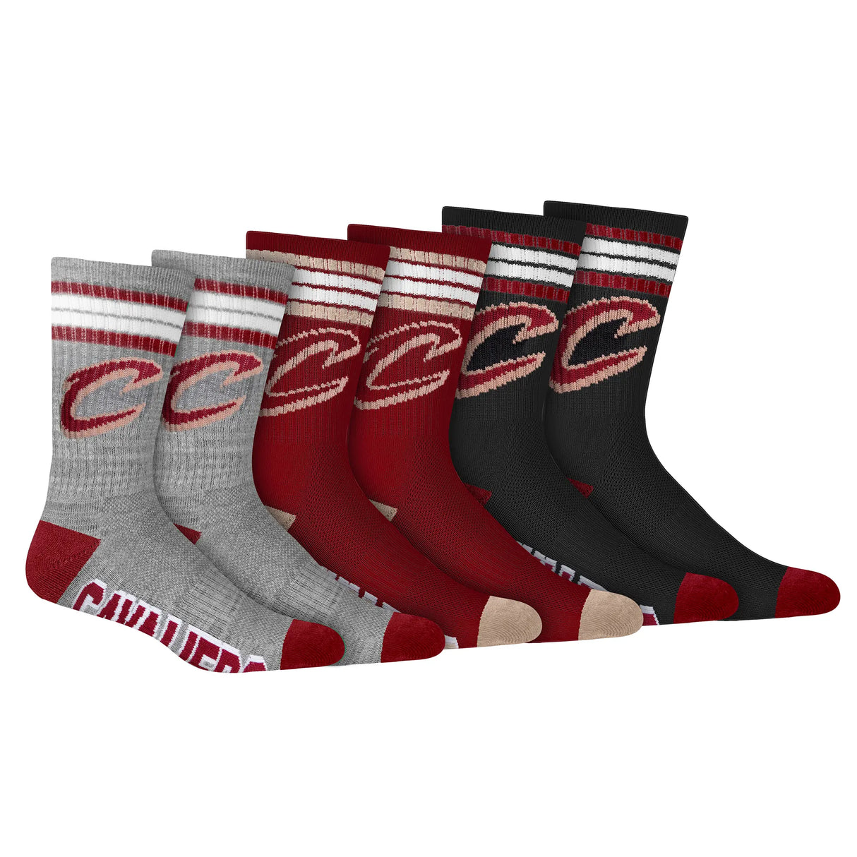 Ultra Game Men's NBA Official Athletic Cushioned Secure Fit Team Crew Socks - 3 Pack | Cleveland Cavaliers